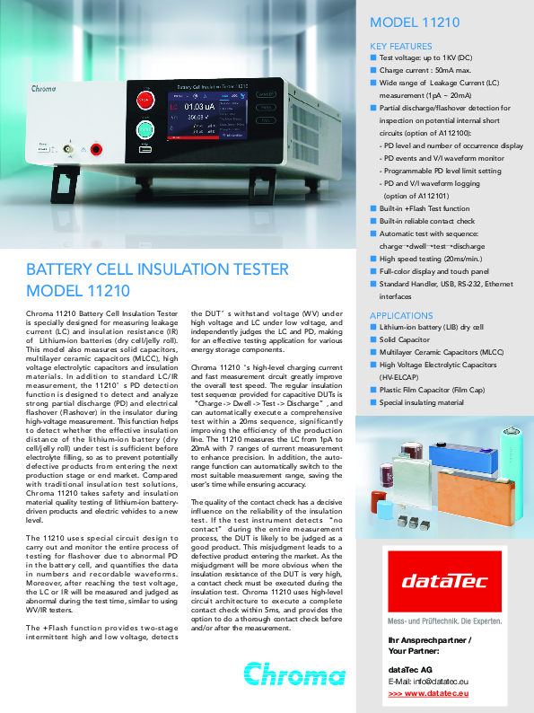 11210 Battery cell insulation tester, leakage current measurement