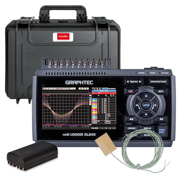 Graphtec Complete data logger set GL240-EU with 10x temperature sensors, battery &amp; case (GL240-EU-Temp)