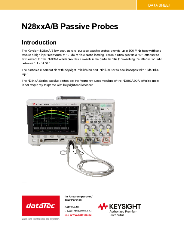 N2843A | Probe, passive 10: 1, 500 MHz, 300 V RMS, BNC, read-out