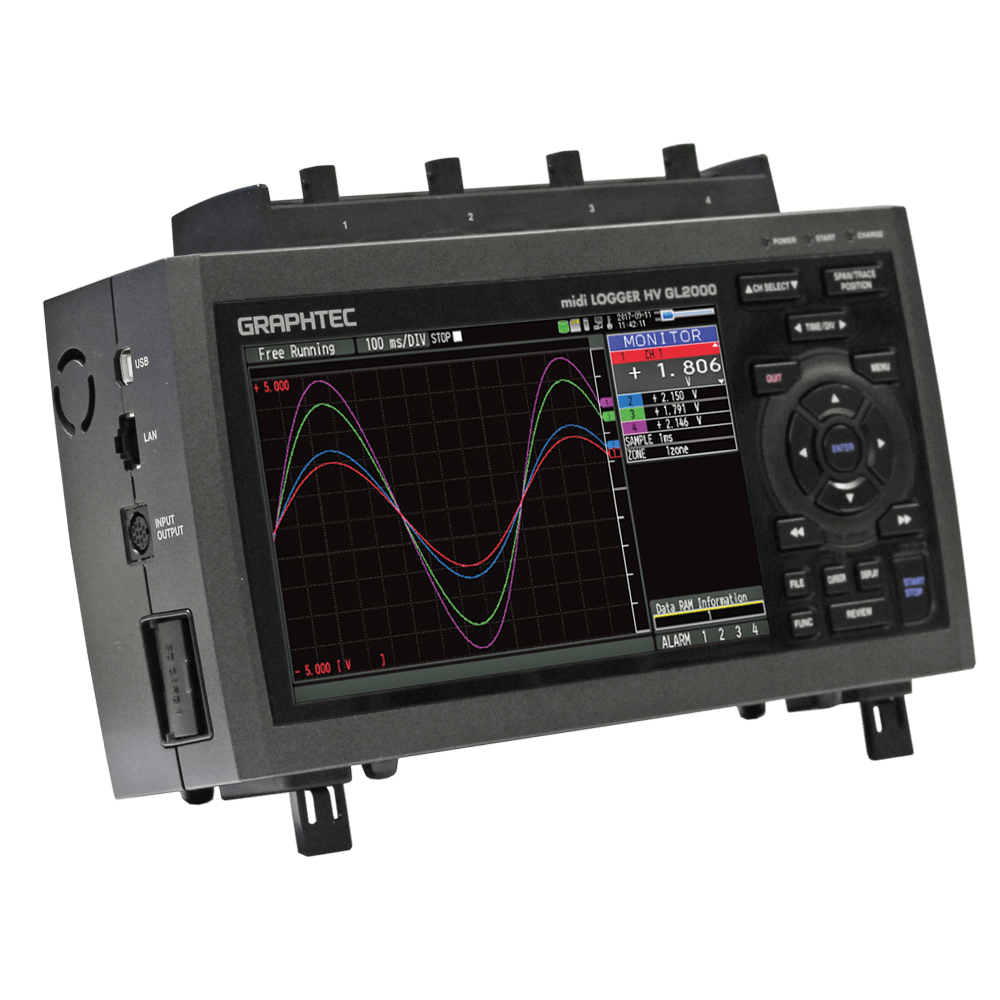 Graphtec Data logger, 4-channel, high voltage resistant, 1 µs, TRMS according to CAT III, 4 GB Flash