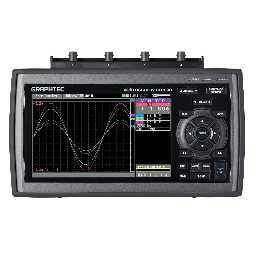 Graphtec Data logger, 4-channel, high voltage resistant, 1 µs, TRMS according to CAT III, 4 GB Flash