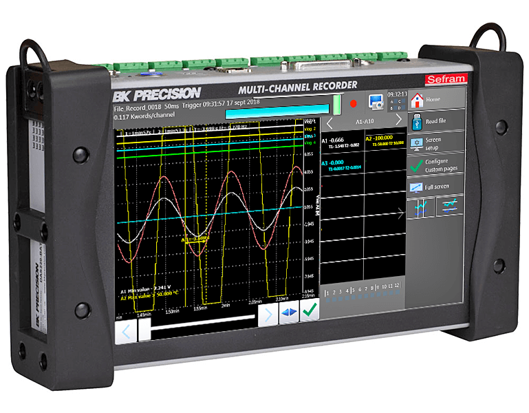 SEFRAM Data logger / recorder, 10-channel, 1 ms (1 kHz), 32 GB, touchscreen, integr. Battery