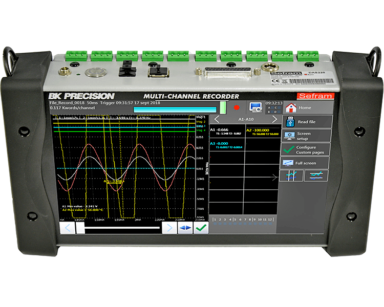 SEFRAM Data logger / recorder, 10-channel, 1 ms (1 kHz), 32 GB, touchscreen, integr. Battery