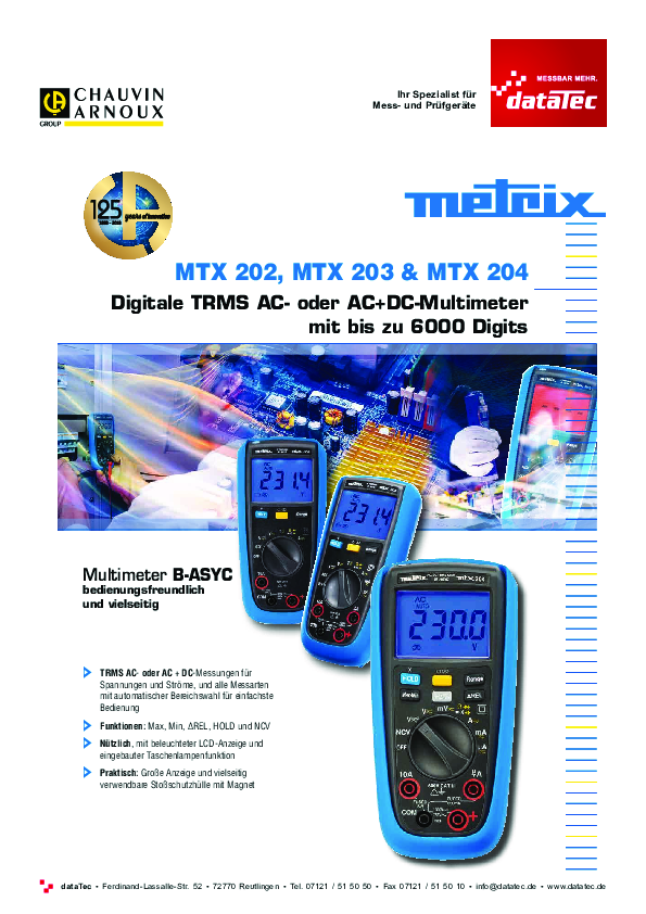 AMRA Chauvin Arnoux Multimetrix MTX204-Z IP54 CAT III 600V multimètre  numérique