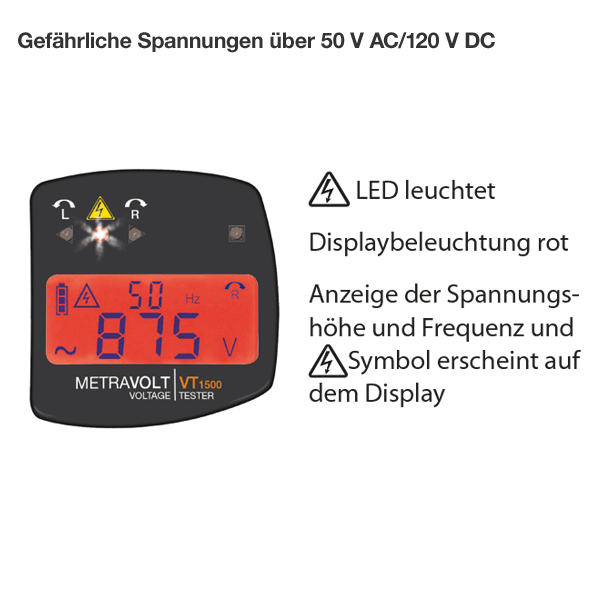 Gossen Metrawatt MetraVolt VT 1500 Compact voltage tester 0 to 1,000V AC / 1,500V DC