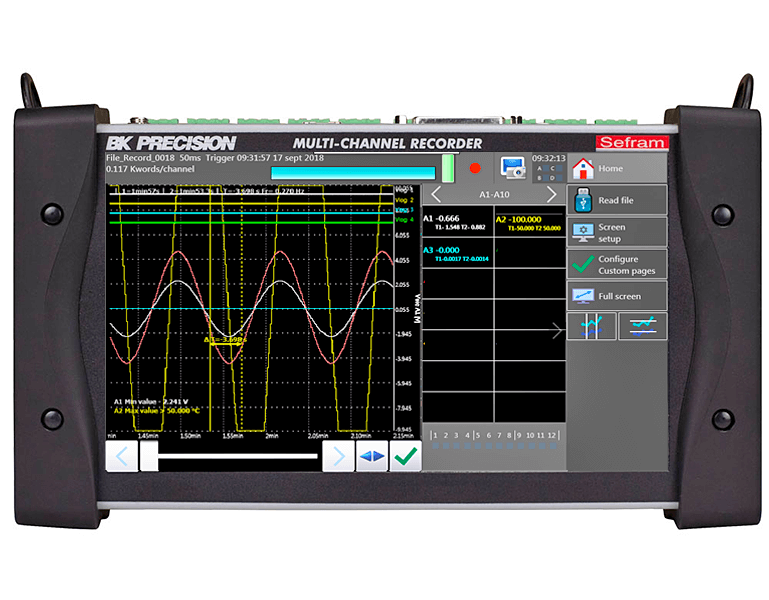 SEFRAM Data logger / recorder, 10-channel, 1 ms (1 kHz), 32 GB, touchscreen, integr. Battery