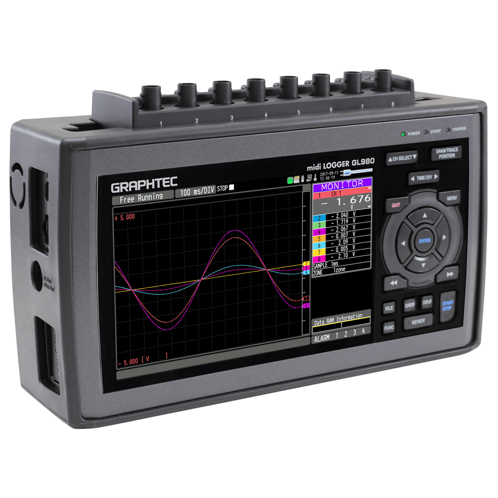 Graphtec Complete data logger set GL980-EU with 2x battery, case, alligator clips, BNC cable (GL980-EU kit)