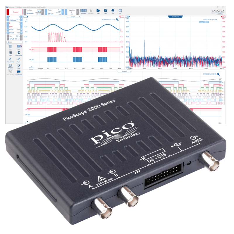 Picoscope 2206b mso usb oscilloscope mso 2 16 channel 50 mhz